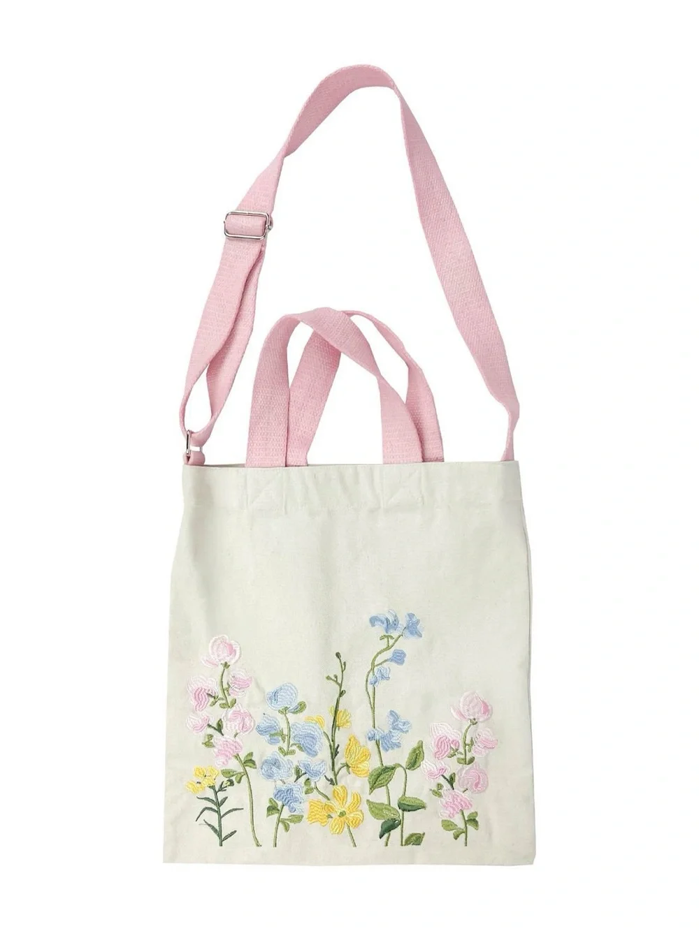 Kohl's Pink-Handle Cream Canvas Floral Tote